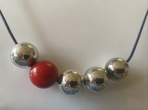 Handmade Adjustable Leather Cord Silver Tone Beads Red Wooden Beaded Necklace - Picture 1 of 8