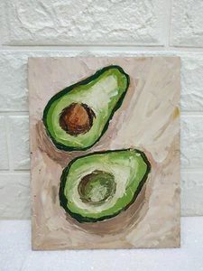 Original oil painting Avocado Fruit Still life Kitchen Artwork wall art 9x7 in - Picture 1 of 7