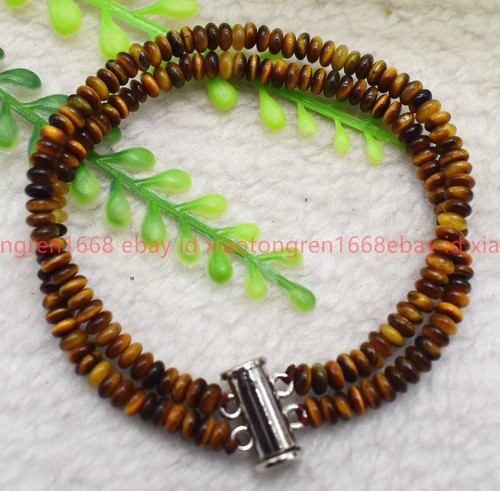 VALENTINO Bracciale Charming Nuovo 2 File 2x4mm Giallo Occhio di Tigre Gemme Rondelle Perline 7 5"