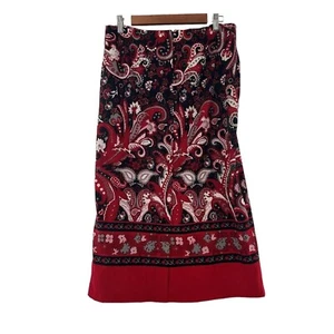 Christopher & Banks 8 Paisley Print Red & Black Midi Skirt Stretch Bohemian a - Picture 1 of 15