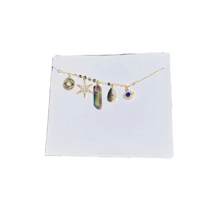 Good Luck Charm Necklace Evil Eye Star Goldtone Blue Iridescent Rhinestone 18” - Image 1 of 3