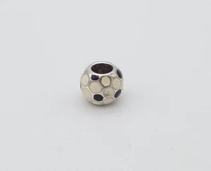 Pandora Sterling Silver White and Blue Enamel Sport Soccer Ball Slide Bead Charm - Picture 1 of 6