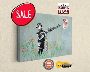 Child Soldier Banksy Canvas Print - Los Angeles Graffiti Wall Art Ready to Hang - Picture 1 of 8