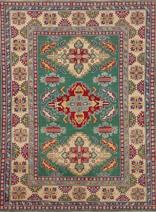 Alfombra de área de lana del suroeste de Kazajstán: patrones tradicionales hechos a mano 5x7 pies - Imagen 1 de 20