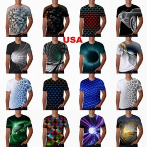 Men T-Shirt Funny 3D Graphic Print Camisetas Fashion Summer Novelty Tee T Shirts - Picture 1 of 23