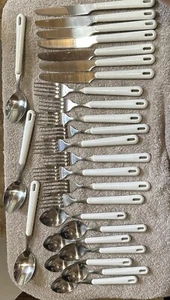 26 PIECES Flatware, Stainless ￼WHITE HANDLES - Picture 1 of 13