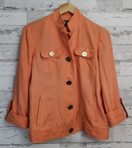 Jones New York Jacket Womens M Lightweight 100% Linen Button Up Coral Coastal - Picture 1 of 14