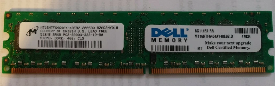 Micron MT16HTF6464AY-40EB2 DDR2 512 MB PC2-3200 RAM Foto 1 de 1