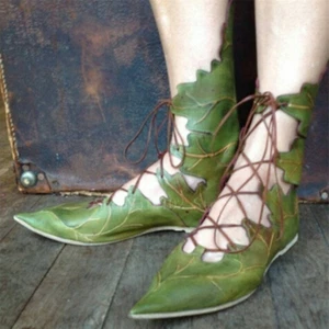 Creative Women Gothic Elf Leaves Lace Up Shoes Cosplay Carnival Party New - Picture 1 of 6