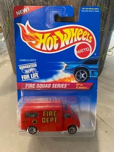 1996 Hot Wheels #424 Fire Squad Series 1/4 AMBULANCE Red w/Chrome 7 Spoke Wheels - Picture 1 of 1