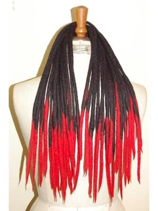 Black and Red Transitional Dreadlocks - 16 Handmade Felted Wool Dread Extensions - Picture 1 of 6