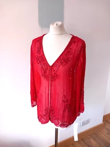 Changes By Together Red Elegant Flapper Beaded Sparkly Jacket UK 16 - Picture 1 of 14