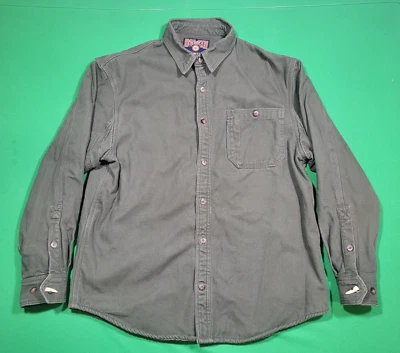 Duluth Shirt Jacket Mens Large Green Canvas Fleece Lined Workwear Shacket Button - Image 1 of 4
