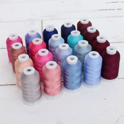 Threadart 20 Cone Polyester Embroidery Machine Thread Set Pink/Blue Colors 1000M - Image 1 of 4