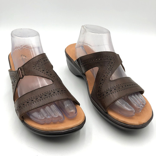 Sandali Clarks slide tacco basso donna taglia 11 M pelle marrone stile 80084