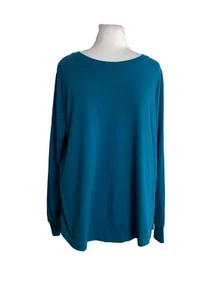 Terra & Sky Womens Sweater Size 0X 14W Blue Green Solid Long Sleeve Knit Popover - Picture 1 of 8
