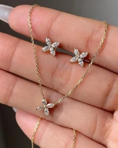 1.50Ct Marquise Cut Simulated Diamond Women's Jewelry Set 14K Yellow Gold Plated - Picture 1 of 5