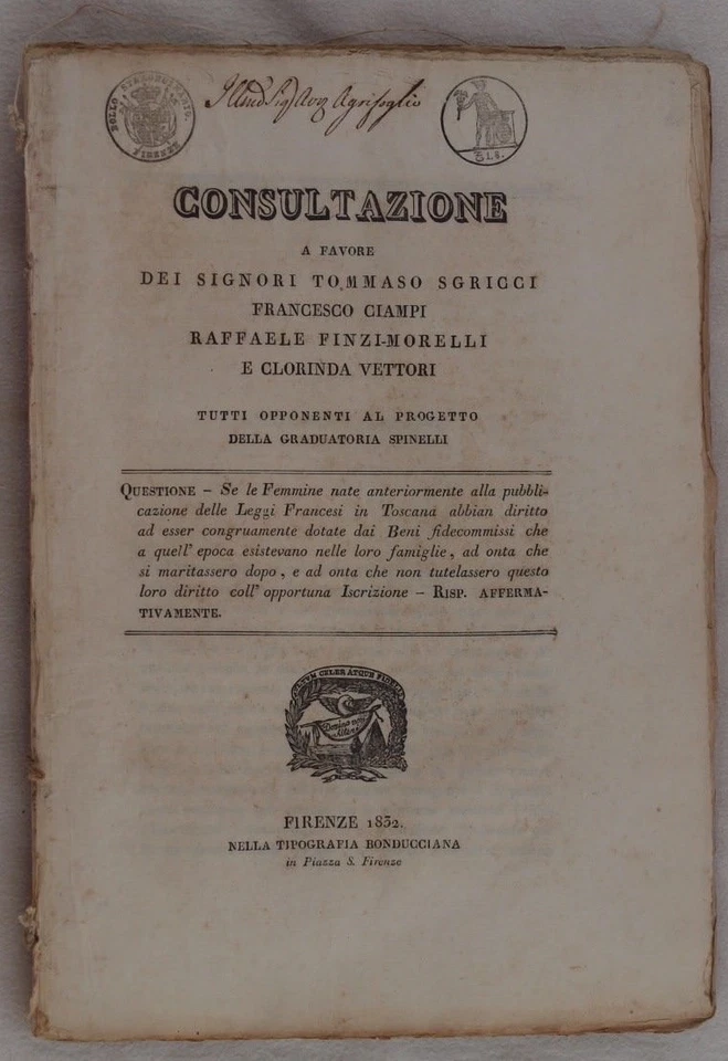 CONSULTAZIONE LEGGI FRANCESI IN TOSCANA FIDEICOMMISSA DONNE 1832 NAPOLEONE - Immagine 1 di 1