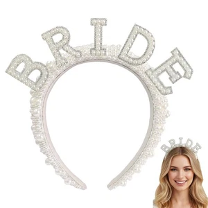 Juego de diadema de novia de perlas con velo de novia blanco y faja 3 en 1 para novia X4C4 - Imagen 1 de 20