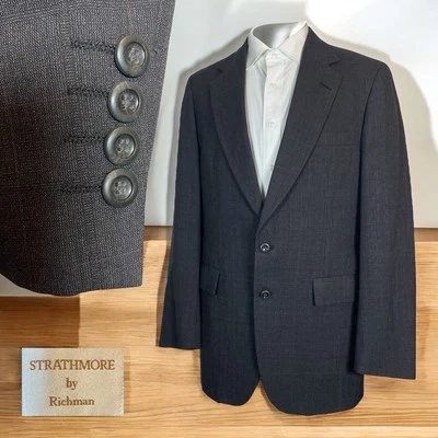 Strathmore USA Made Sport Coat Mens 42L Gray Check Wool Two Buttons Surgeons - Image 1 of 4