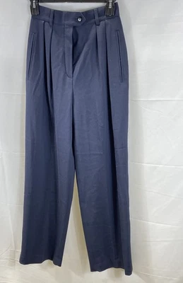 Pantalones plisados vintage Escada Margaretha Ley de lana azul marino tiro alto para mujer 34 Foto 1 de 4