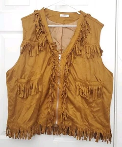 Coofandy Vest Western Fringe Mens M Polyester Brown Casual Country Biker EUC - Picture 1 of 7