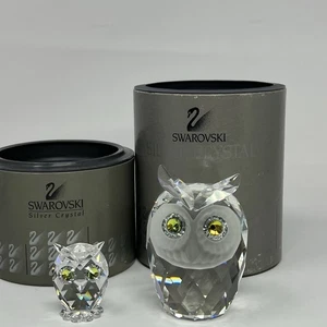 Swarovski Crystal Large Owl Figurine 7636NR060 & Small Owl 10014-7654NR38 - Picture 1 of 10