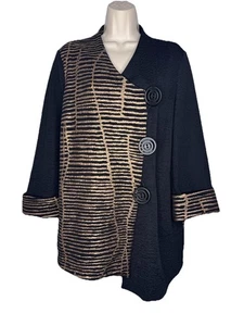 Chaqueta Asimétrica IC Collection Connie K XL Negra Tostada Arte Moderno Botón - Imagen 1 de 7