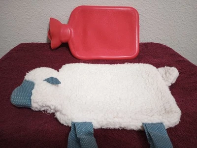 9" x 7" Hot Water Bottle with Sheep Cover Hot Cold Neck Shoulder Pain Relief - Image 1 of 4
