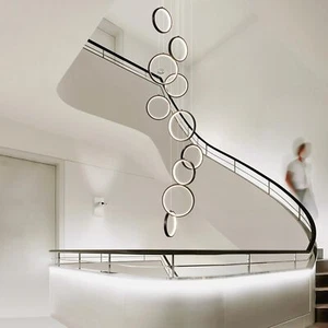 High Ceilings Staircase Chandeliers Long Hanging Lighting Foyer Entryway Villa - Picture 1 of 9