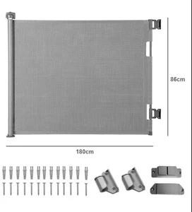 Tor Baby Kleinkind Haustier Hund Schutzgitter Klapptreppe NEU 140cm Einziehbar Grau - Bild 1 von 7