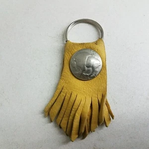Buffalo Nickel Leather Tab With Fringe Keychain - Picture 1 of 7