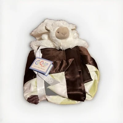 Cocalo Baby Blanket Green & Brown Circles Plush Velour Satin Trim + Lamb Lovey - Image 1 of 4