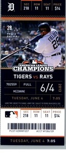 Tampa Bay Rays vs Detroit Tigers 6/4/2013 Full Ticket - Prince Fielder