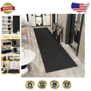 Elegante alfombra de corredor negra lisa interior/exterior 2'7" x 14" - ajuste personalizable - Imagen 1 de 11