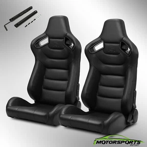 2X PVC Main Back + Side Carbon Fiber Leather Left/Right Racing Seats w/Slider - Picture 1 of 9