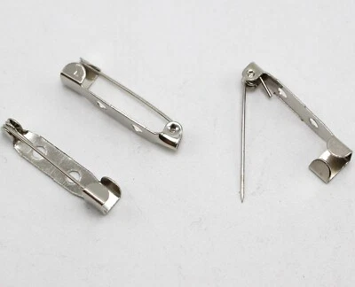 50 Silver Tone Metal Brooch Finding 25X5mm Pin Back Safty Catch - Image 1 of 4