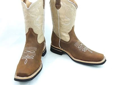 MEN'S RODEO COWBOY BOOTS GENUINE LEATHER WESTERN SQUARE TOE BOTAS SADDLE WORK  - Image 1 of 4