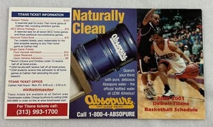 CBK Detroit Titans 2000-01 Men's Basketball Schedule-Absopure - Picture 1 of 2