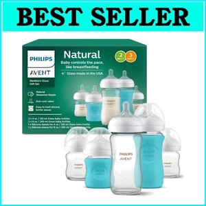 BPA-Free Philips Natural Baby Bottles Gift Set - Slow & Medium Flow Nipples - Picture 1 of 12