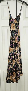 ASTR  Strappy Floral Midi cowl neck black tan floral dress with slit size XS NWT - Picture 1 of 5