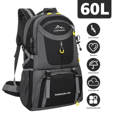SUMOSUMA 60L Rucksack Wasserdicht Herren Damen Trekking Wanderrucksack Reiserucksack