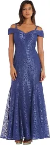 R & M Richards schulterfreies Damenkleid Glitzer Spitze PERIWINKLE 16 NEU - Bild 1 von 5