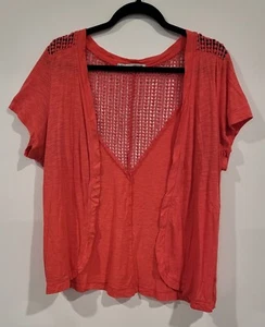 Maurice's Lightweight Bright Coral Dolman Short Sleeve Open Front Cardigan Sz L - Picture 1 of 9