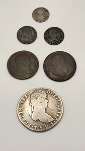 1821 8 R Mexico Spain King Ferdin VII Lot Of 6. 1809 1 R,1832,37-2M,1824,30-8M. - Picture 1 of 8