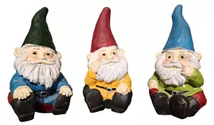 3 Garden Gnomes In Sitting Pose Gnome 5” Tall Garden Statue - NEW - Picture 1 of 5