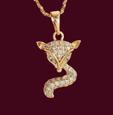 Halskette mit Anhänger Fuchs  18K vergoldet Zirkonia Damen Mädchen - Bild 1 von 4