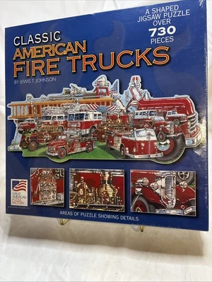 Classic American Fire Trucks Shaped Puzzle 36”x15.5” NEW SEALED BOX 730 pcs USA - Image 1 of 4