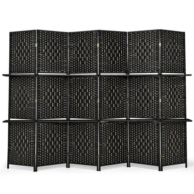6-Panel Folding Room Divider Weave Fiber Screen 6 Ft Tall W/ 2 Display Shelves - Image 1 of 4