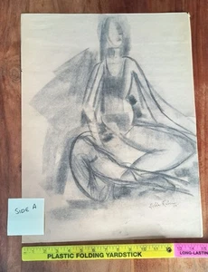 Hilda Rubin Listed Artist Signed Charcoal Drawing Double Sided Woman 1959 MCM 10 - Picture 1 of 15